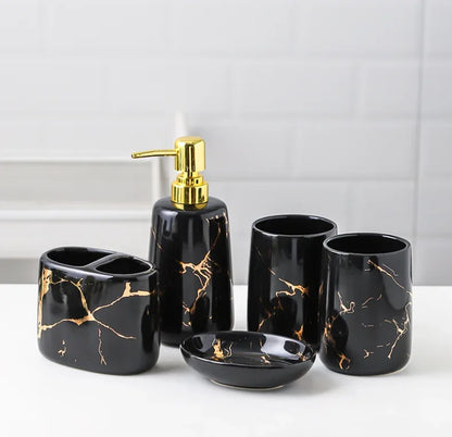 Marble porcelain bathroom set

Luxury bathroom accessories 

Ceramic soap dispenser set

Marble toothbrush holder

Vanity tray bathroom organiser

Porcelain toiletries suite

Modern bathroom decor

Marble effect bathroom kit

