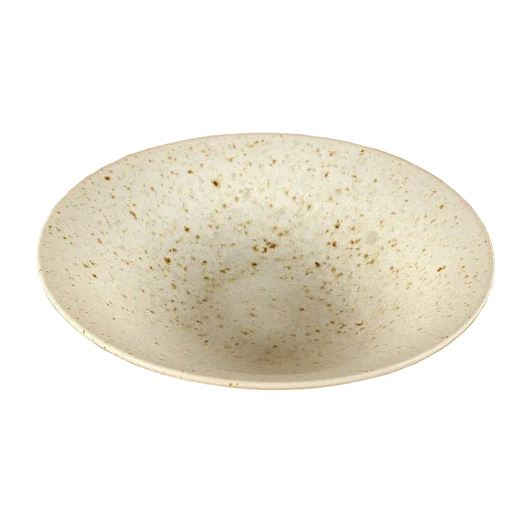 Speckled clay handcrafted ceramic pasta bowl in off-white with dense earth-tone speckles, shown on white background — Speckled Sand variant
