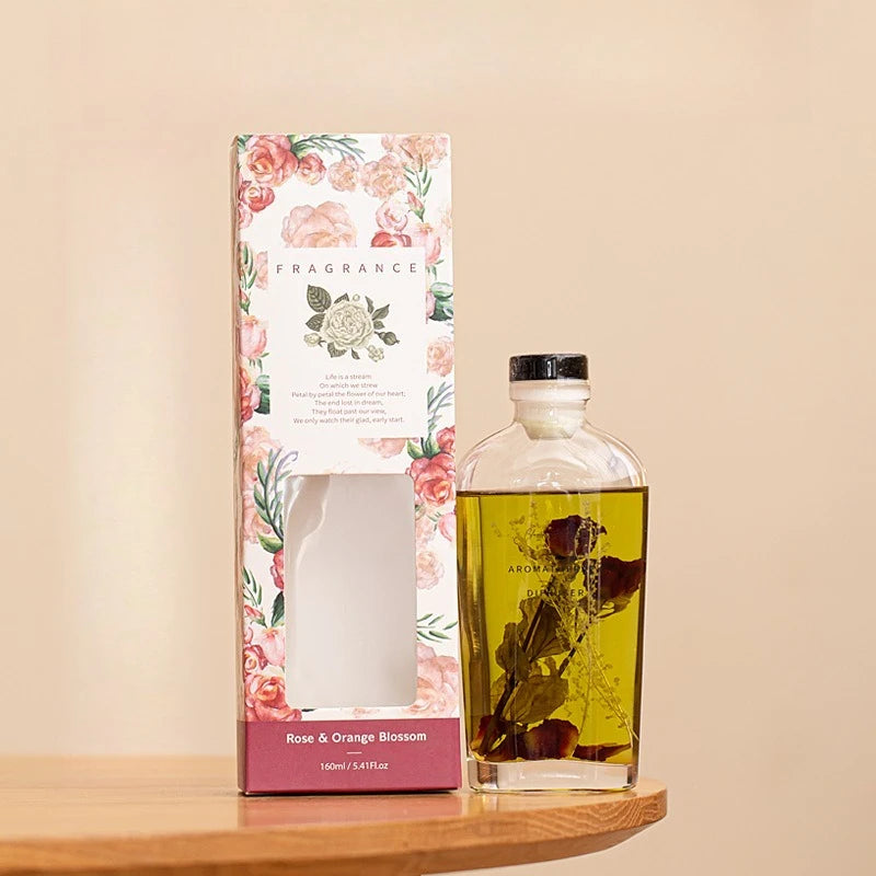 "Botanical Dreams" reed diffuser 160ml — Rose Orange Blossom fragrance — botanical diffuser with dried florals — CL House