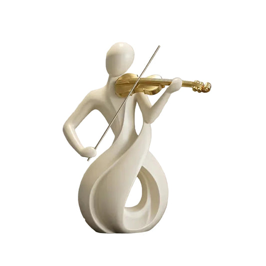 "The Violinist" abstract resin sculpture in cream, contemporary music art figurine, CL House
