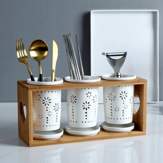 Japanese ceramic chopstick holder Anti-mildew chopstick storage Ceramic kitchen drainer rack Zen kitchen accessories Hygienic utensil holder Draining chopstick box Ceramic cutlery organiser Minimalist kitchen storage Sustainable kitchenware