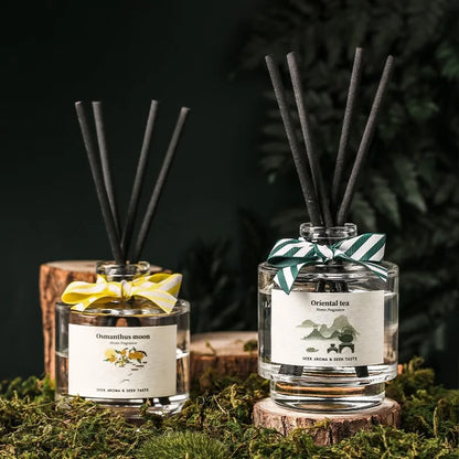 "Between Flowers" Reed Diffuser – Oriental Tea & Osmanthus Moon, glass bottles with black reeds | CL House