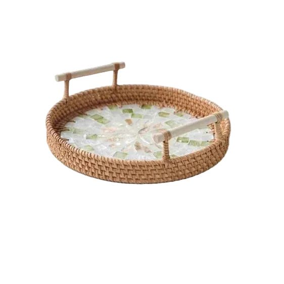 clHouse & Hme
Rattan storage tray 

Shell inlay wicker basket

Boho living room organiser

Handcrafted jewellery tray

Round rattan tray with handles

Natural shell home decor

Artisan woven tray

Wicker trinket organiser