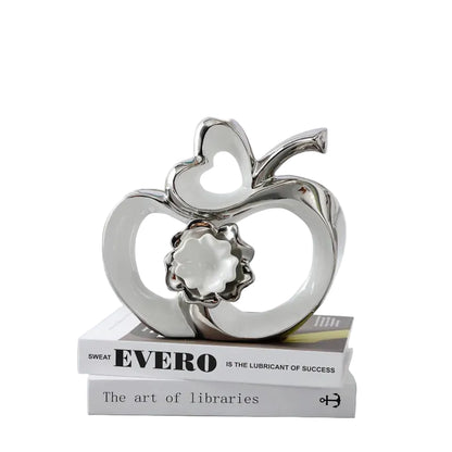 "Golden Heart" sculpted ceramic apple, white, metallic home décor ornament, CL House