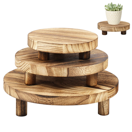 wooden tray

wooden stool display stand

wooden riser

wood plant holder

rustic decor

plant riser

patio decor

display stand
