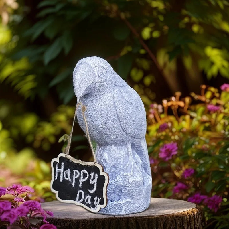 Parrot garden sculpture

Outdoor message board statue

Resin bird ornament 

Tropical garden decor

Patio welcome sign

Weatherproof garden statue

Exotic bird foyer decoration

Vibrant lawn ornaments

Gift for gardeners