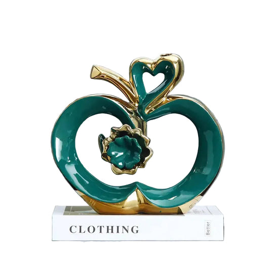 "Golden Heart" sculpted ceramic apple, green, metallic home décor ornament, CL House