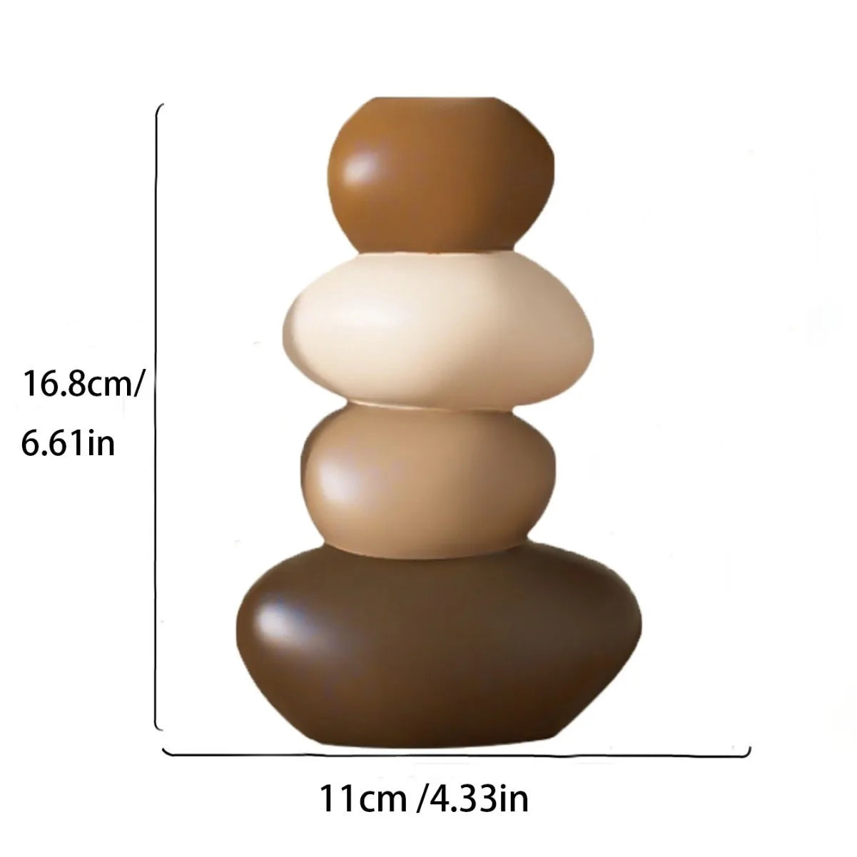 "Stone Stack" Stacked Stone Vase — front view, ivory sand and walnut tones