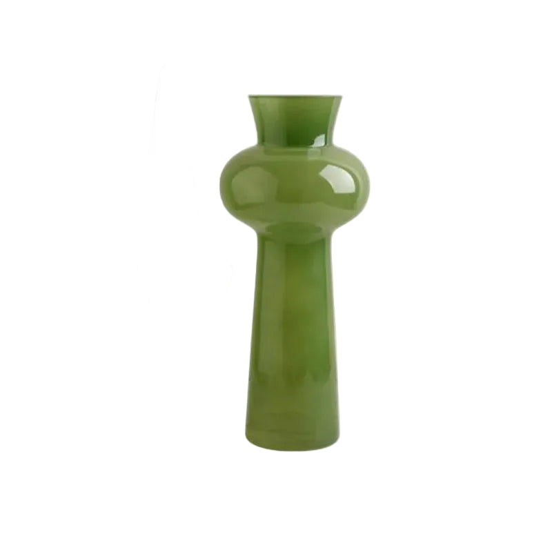 Moss Curve sculptural glass vase in moss green, 12×28.5cm, white background
