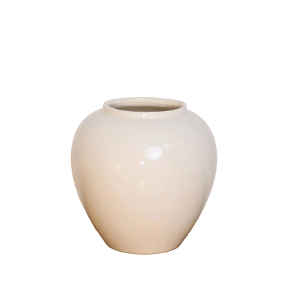 Round Earth ceramic pot vase in Gloss White finish, 15×15cm, on white background