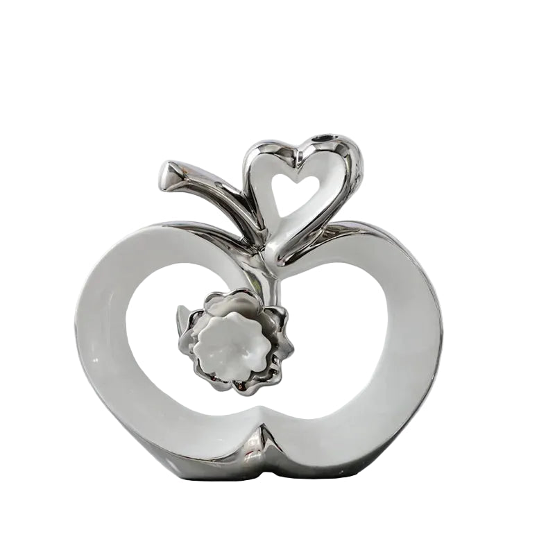 "Golden Heart" sculpted ceramic apple, white, metallic home décor ornament, CL House