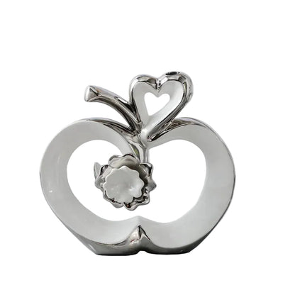 "Golden Heart" sculpted ceramic apple, white, metallic home décor ornament, CL House