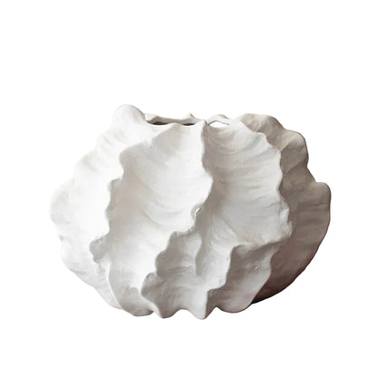  Crinkle Cloud white ceramic sculptural vase with irregular wrinkled texture, white background, front view