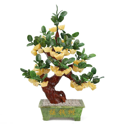 Jade money tree Feng Shui home decor Wealth attraction ornament Housewarming gift ideas Jade stone tree Prosperity decoration Oriental living room decor Crystal bonsai tree Auspicious home gifts