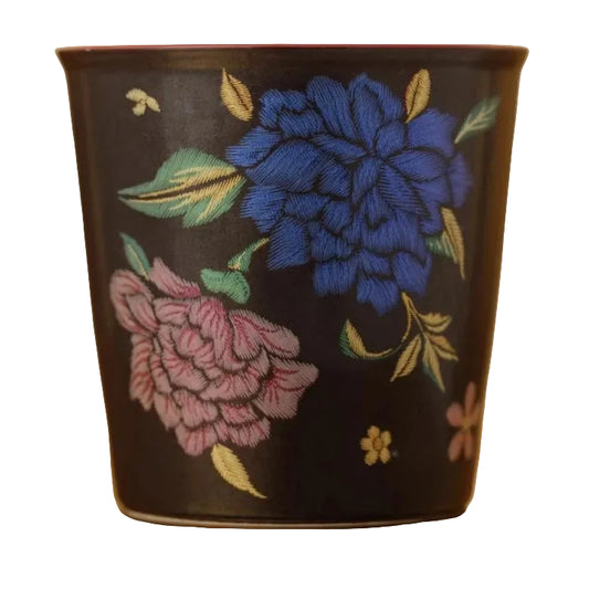 "Kesi Artisan" handmade ceramic straight cup with black floral textured glaze — CL House Tea Time