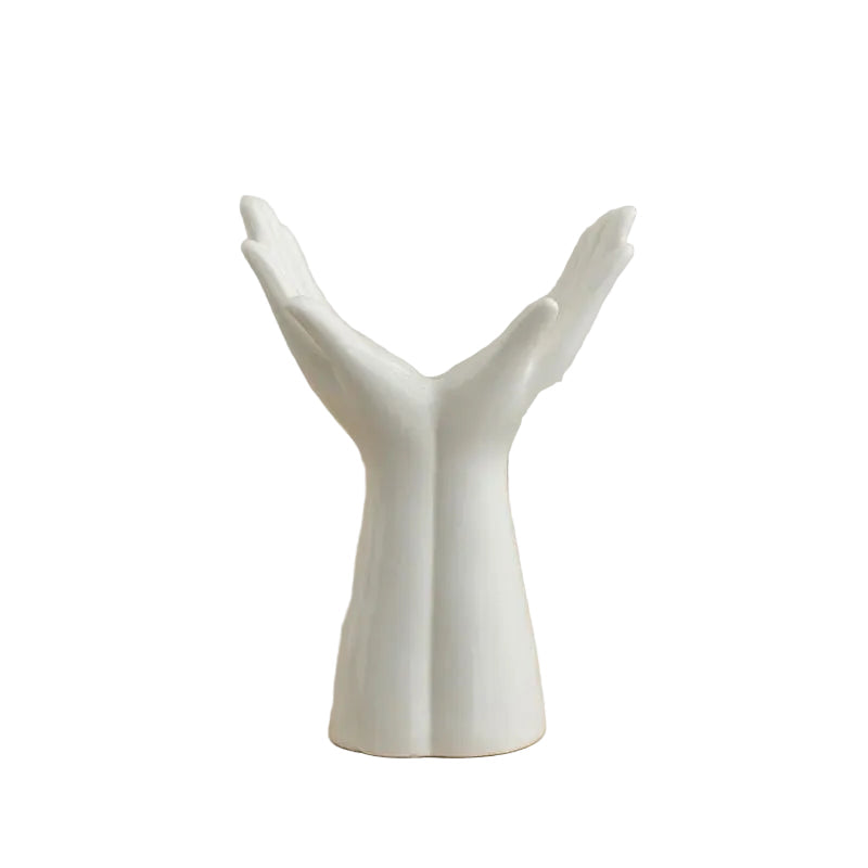 Open Hands ceramic sculptural vase Small size, 10.5×15cm, matte white porcelain, white background
