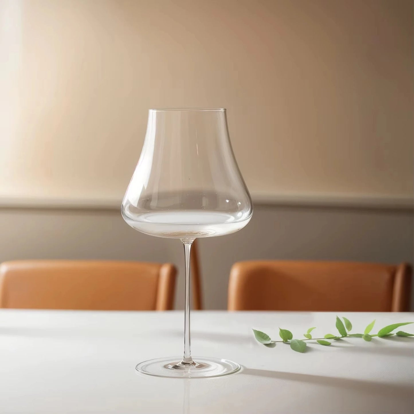  "Sommelier" wide bowl crystal wine glass placed on a table, elegant long stem and generous 700ml bowl — CL House Drinkware collection
