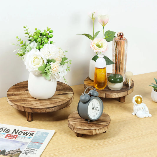 wooden tray

wooden stool display stand

wooden riser

wood plant holder

rustic decor

plant riser

patio decor

display stand