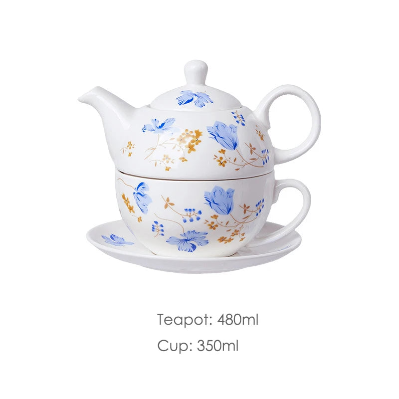 Rose Vine:

"Floral porcelain Tea for One set with delicate rose vine pattern, teapot cup and saucer, 480ml — CL House Tea Time"
