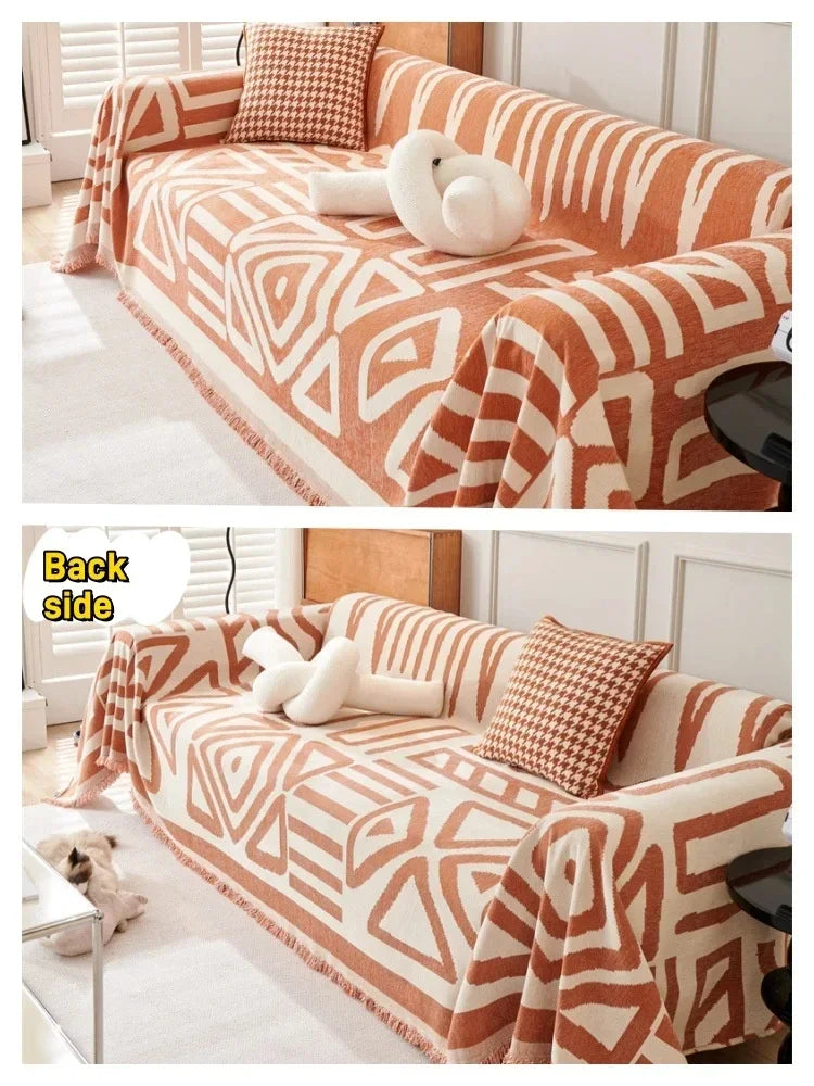 Bohemian Breeze: Chenille Tassel Throw & Sofa Protector