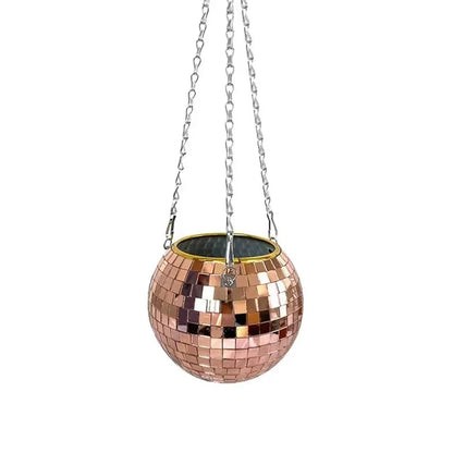Disco ball planter

Mirrored hanging basket

Retro plant pot

Mirror ball flower vase

Boho-glam home decor

Hanging globe planter

Funky indoor garden accessories

Plant lover gift UK

Reflective hanging pot
