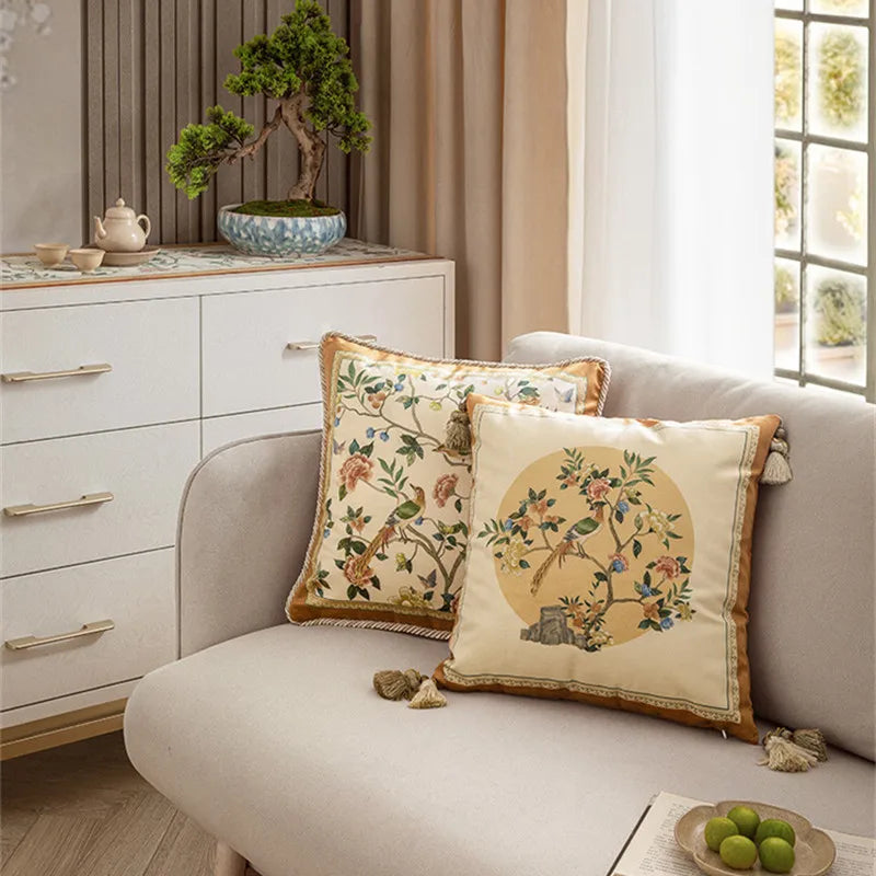 "Golden Garden" Chinoiserie Velvet Cushion Cover