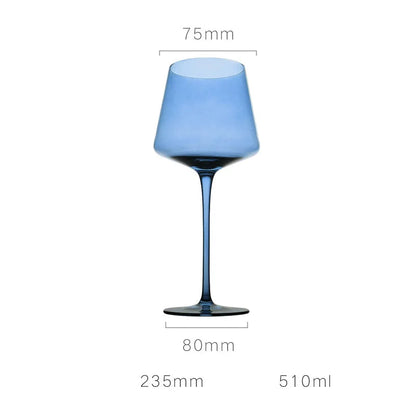 "Colour Bowl" crystal wine glass in Ocean Blue, wide bowl silhouette with coloured stem — CL House Drinkware collection
