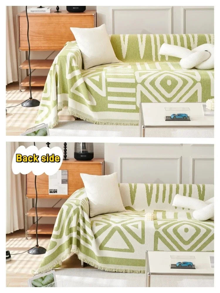 Bohemian Breeze: Chenille Tassel Throw & Sofa Protector