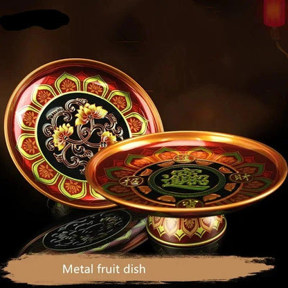 zinc alloy plate

tribute plate

metal plate

high foot plate

creative tray

chinese fruit dish

celestial offering

buddha hall accessories