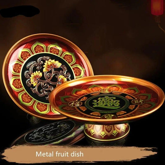 zinc alloy plate

tribute plate

metal plate

high foot plate

creative tray

chinese fruit dish

celestial offering

buddha hall accessories