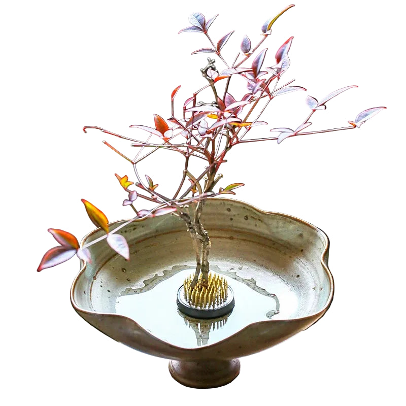 "Ember Clay wabi-sabi ceramic bowl with scalloped lotus rim, 20 × 9 cm pedestal base"