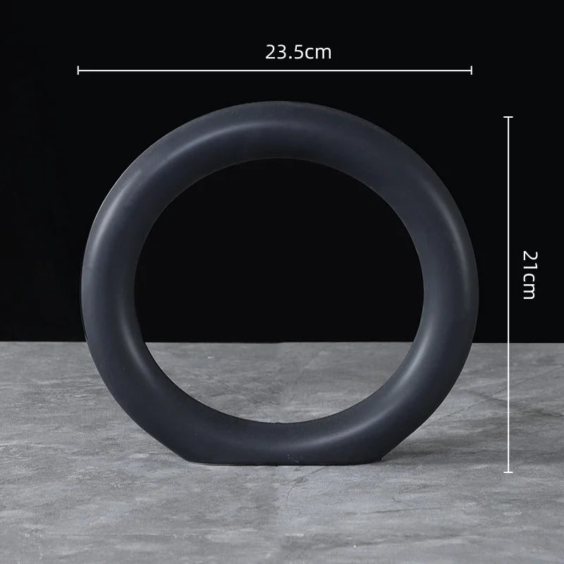 "Void Circle" Matte Ring Sculpture — Obsidian Large 23.5 × 21cm, black matte ceramic ring, contemporary zen sculpture
