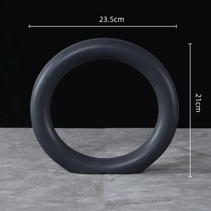 "Void Circle" Matte Ring Sculpture — Obsidian Large 23.5 × 21cm, black matte ceramic ring, contemporary zen sculpture
