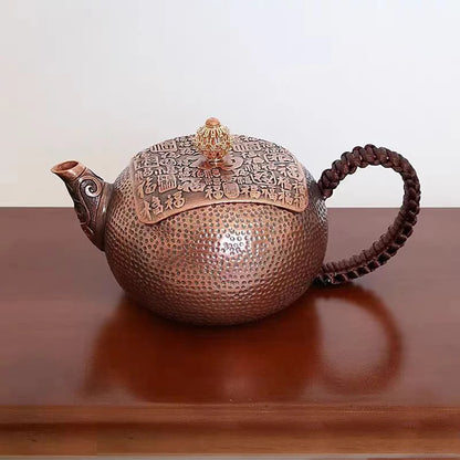"Copper Ritual" handcrafted pure copper teapot, front view — CL House