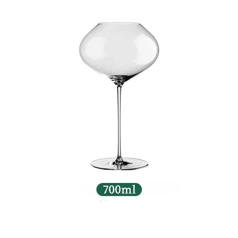  "Gravity" disc bowl crystal wine glass on white background with 700ml capacity label, distinctive flat disc bowl and elegant stem — CL House Drinkware collection