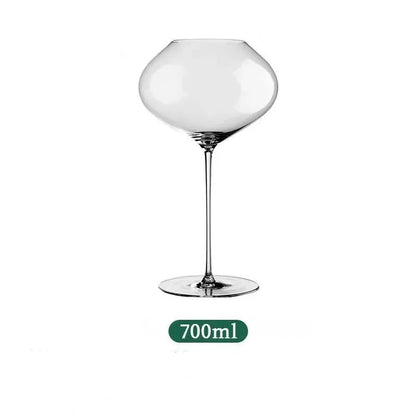  "Gravity" disc bowl crystal wine glass on white background with 700ml capacity label, distinctive flat disc bowl and elegant stem — CL House Drinkware collection