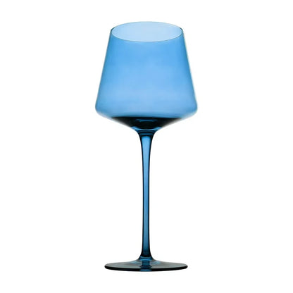 "Colour Bowl" crystal wine glass in Ocean Blue, wide bowl silhouette with coloured stem — CL House Drinkware collection