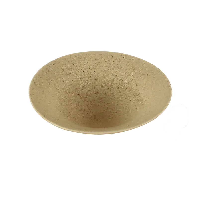 Speckled clay handcrafted ceramic pasta bowl in warm ochre with subtle dark speckles and matte finish, shown on white background — Speckled Clay variant