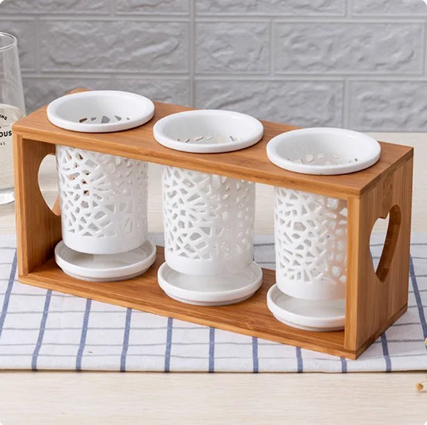 Japanese ceramic chopstick holder Anti-mildew chopstick storage Ceramic kitchen drainer rack Zen kitchen accessories Hygienic utensil holder Draining chopstick box Ceramic cutlery organiser Minimalist kitchen storage Sustainable kitchenware