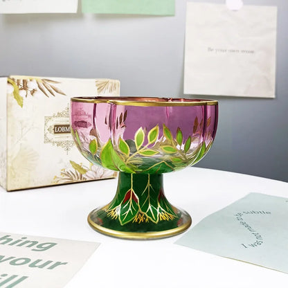  "Botanical Garden" hand-painted crystal coupe glass placed on a table, delicate floral motif detail — CL House Drinkware collection