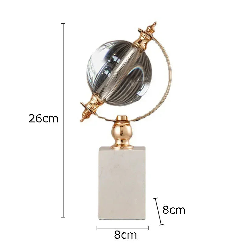 "Celestial Orbit" Gold-Plated Crystal Globe Sculpture with Marble Base