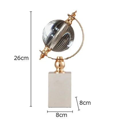"Celestial Orbit" Gold-Plated Crystal Globe Sculpture with Marble Base