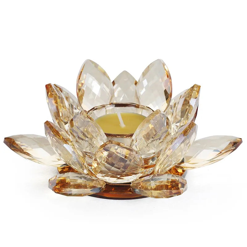 "Lotus Crystal" faceted crystal lotus tealight holder, clear and amber glass — CL House Candles & Fragrance
