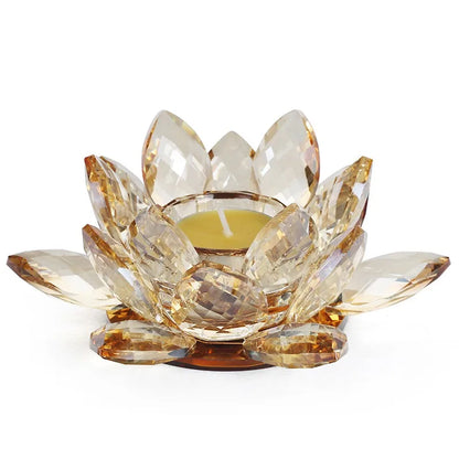 "Lotus Crystal" faceted crystal lotus tealight holder, clear and amber glass — CL House Candles & Fragrance