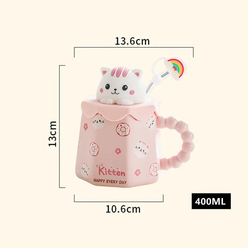 Cartoon Ceramic Mug Lid And Spoon Novelty Mug Kids Mug Cute Coffee Mug Gift Anime Kawaii