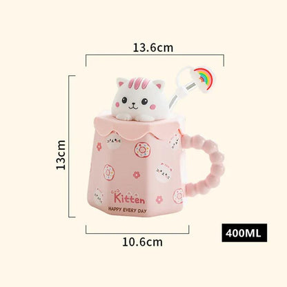 Cartoon Ceramic Mug Lid And Spoon Novelty Mug Kids Mug Cute Coffee Mug Gift Anime Kawaii