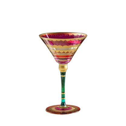"Chromatic" hand-painted martini glass in Blossom variant with botanical motif on white background — CL House Drinkware collection