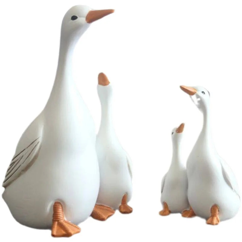 "Together" white goose sculpture, handcrafted resin home décor figurine, CL House