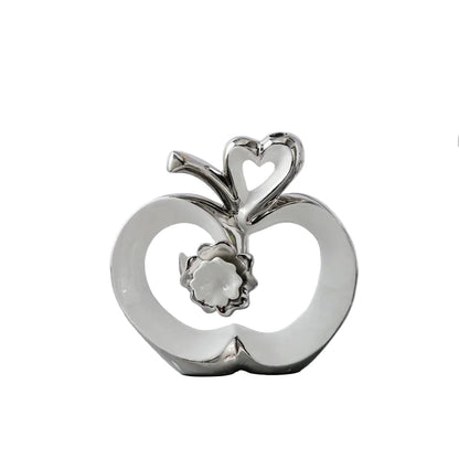 "Golden Heart" sculpted ceramic apple, white, metallic home décor ornament, CL House