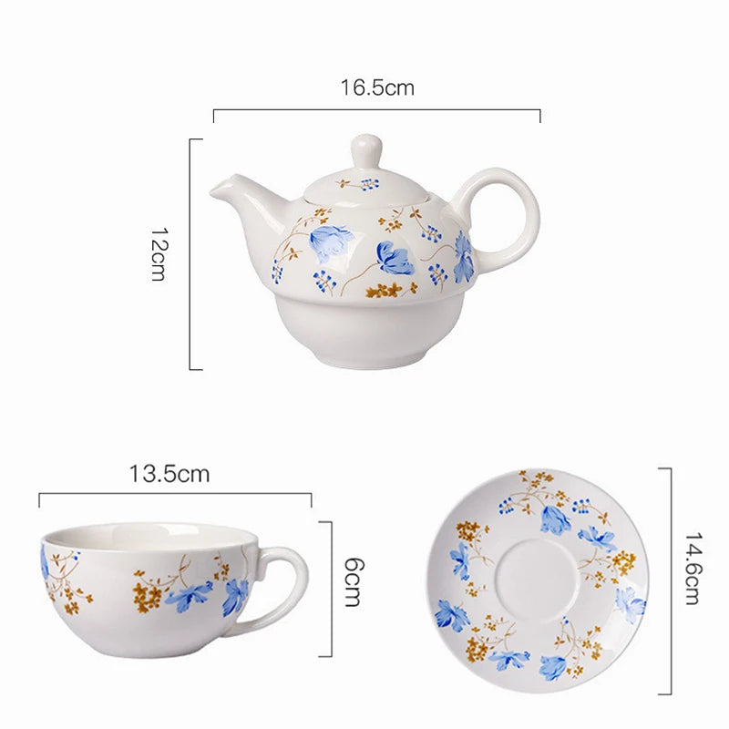 Rose Vine:

"Floral porcelain Tea for One set with delicate rose vine pattern, teapot cup and saucer, 480ml — CL House Tea Time"